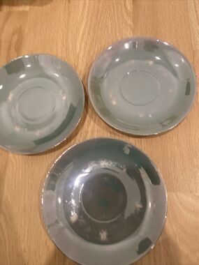 Lusterware Set Of 3 Saucers Japan Aqua Color Vintage
